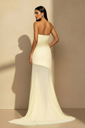 Strapless Sheer - Panel Maxi Dress in Yellow - SHE IS ME PROM DRESSES