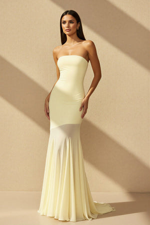 Strapless Sheer - Panel Maxi Dress in Yellow - SHE IS ME PROM DRESSES