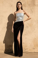 Strapless Sleeveless Velvet Gown in Black - SHE IS ME