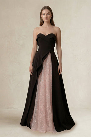 Strapless Sweetheart A - Line Wedding Dress in Black and Pink - SHE IS ME Wedding Dresses