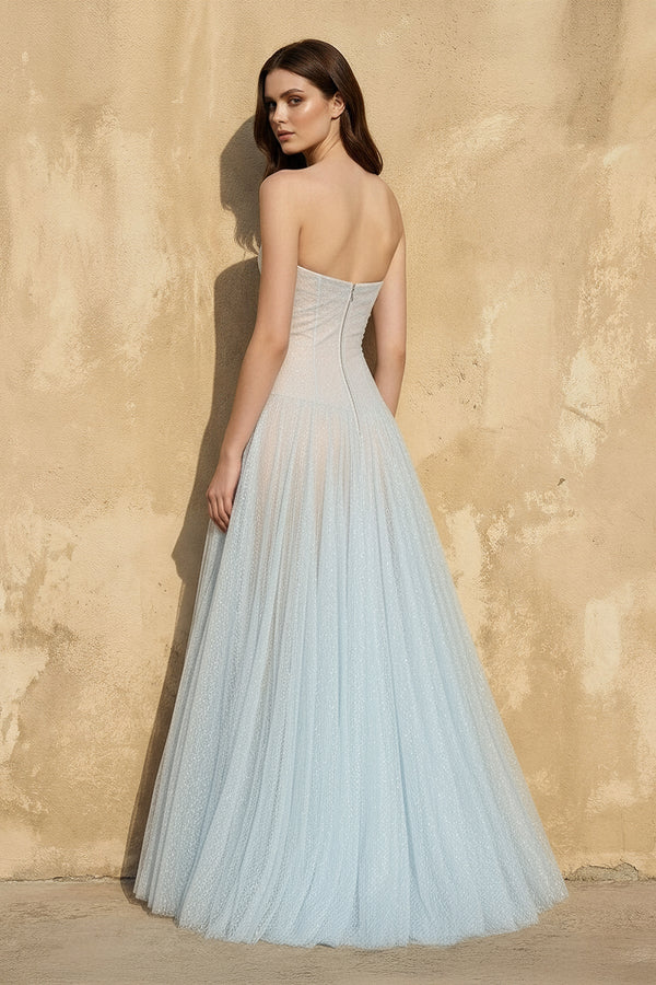 Strapless Tulle A - Line Gown in Sky Blue - SHE IS ME