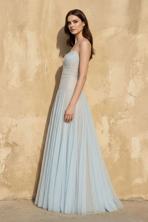 Strapless Tulle A - Line Gown in Sky Blue - SHE IS ME
