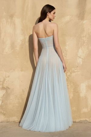 Strapless Tulle A - Line Gown in Sky Blue - SHE IS ME