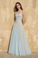 Strapless Tulle A - Line Gown in Sky Blue - SHE IS ME