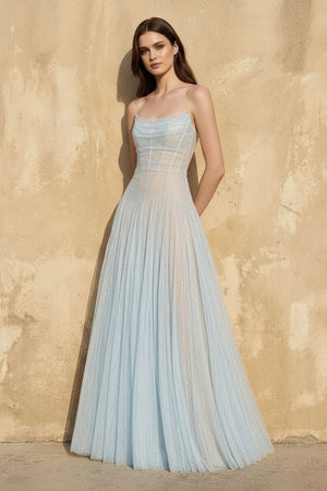 Strapless Tulle A - Line Gown in Sky Blue - SHE IS ME