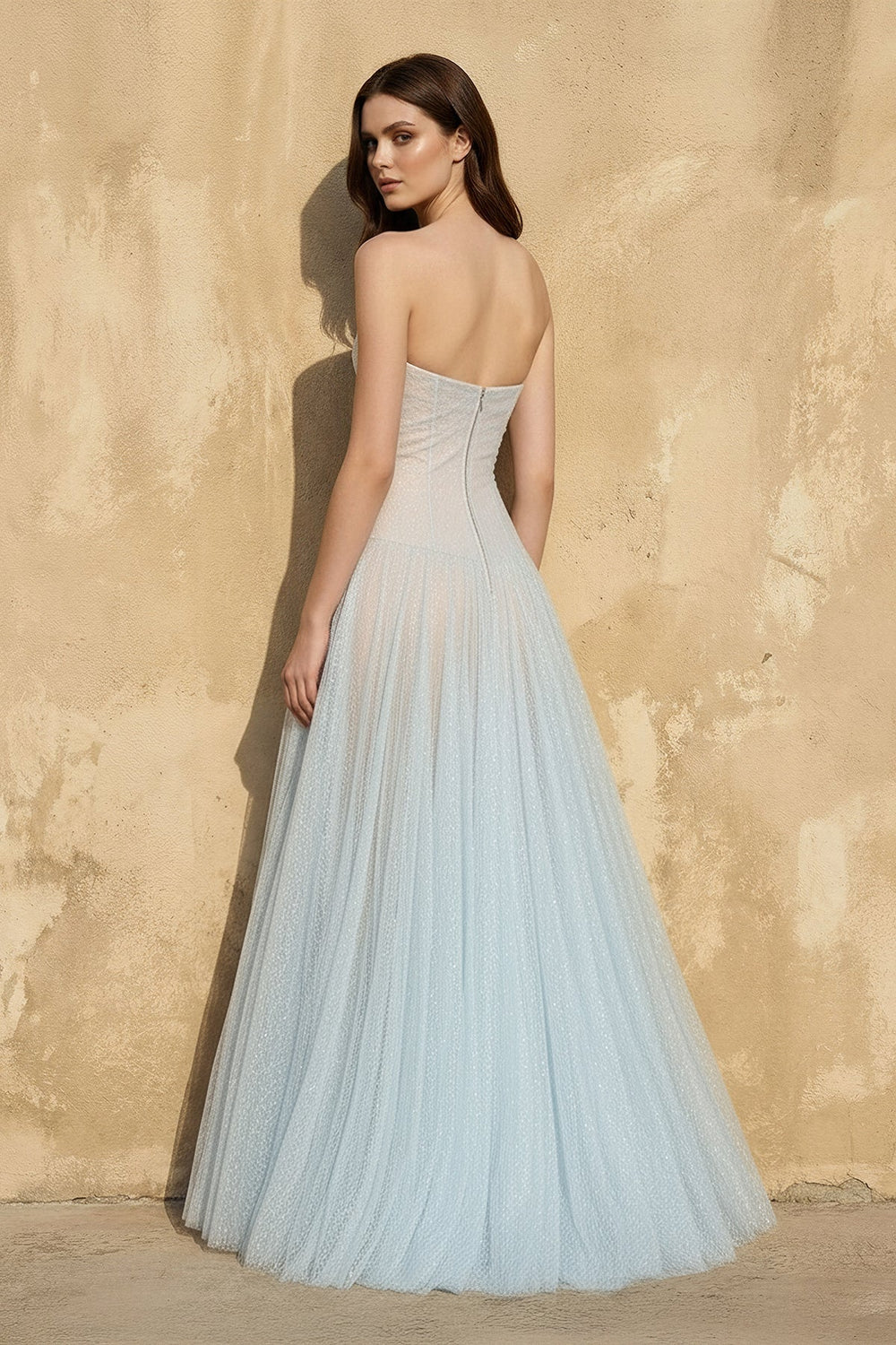 Strapless Tulle A - Line Gown in Sky Blue - SHE IS ME PROM DRESSES