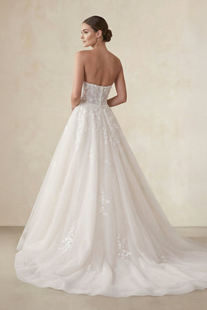 Strapless Tulle A Line Wedding Dress With Appliques in Ivory - SHE IS ME Wedding Dresses