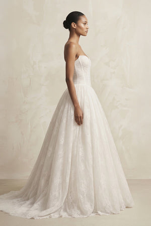 Strapless Tulle Basque Waist Ball Gown Wedding Dress in Ivory - SHE IS ME Wedding Dresses