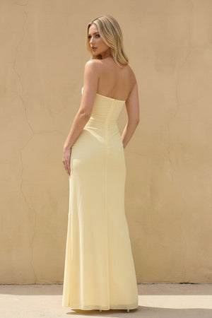 Sheisme-Yellow Strapless Sheath Maxi Evening Formal Dress