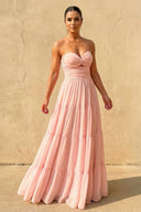Strapless Twist - Front Tiered Maxi Dress in Blush - SHE IS ME