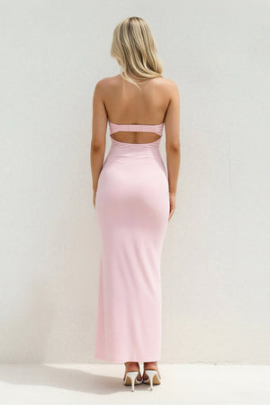 Strapless Twist Maxi Dress in Pink - SHE IS ME