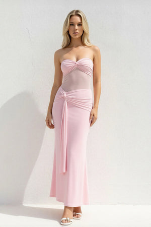 Strapless Twist Maxi Dress in Pink - SHE IS ME