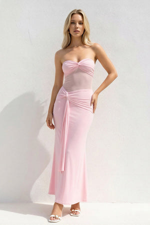Strapless Twist Maxi Dress in Pink - SHE IS ME