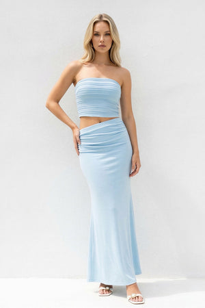 Strapless Two - Piece Pleated Maxi Dress in Sky Blue - SHE IS ME