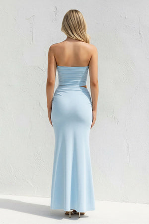 Strapless Two - Piece Pleated Maxi Dress in Sky Blue - SHE IS ME Prom Dresses