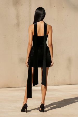 Sheisme-Black Velvet Strapless Sheath Mini Cocktail Evening Dress