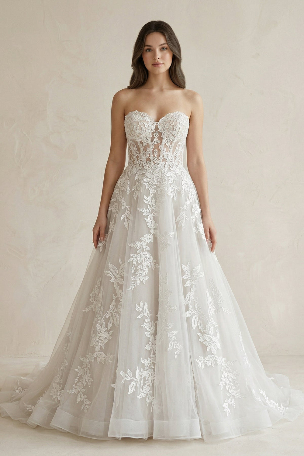 Sweetheart A - Line Appliqued Corset Wedding Dress in Ivory - SHE IS ME Wedding Dresses
