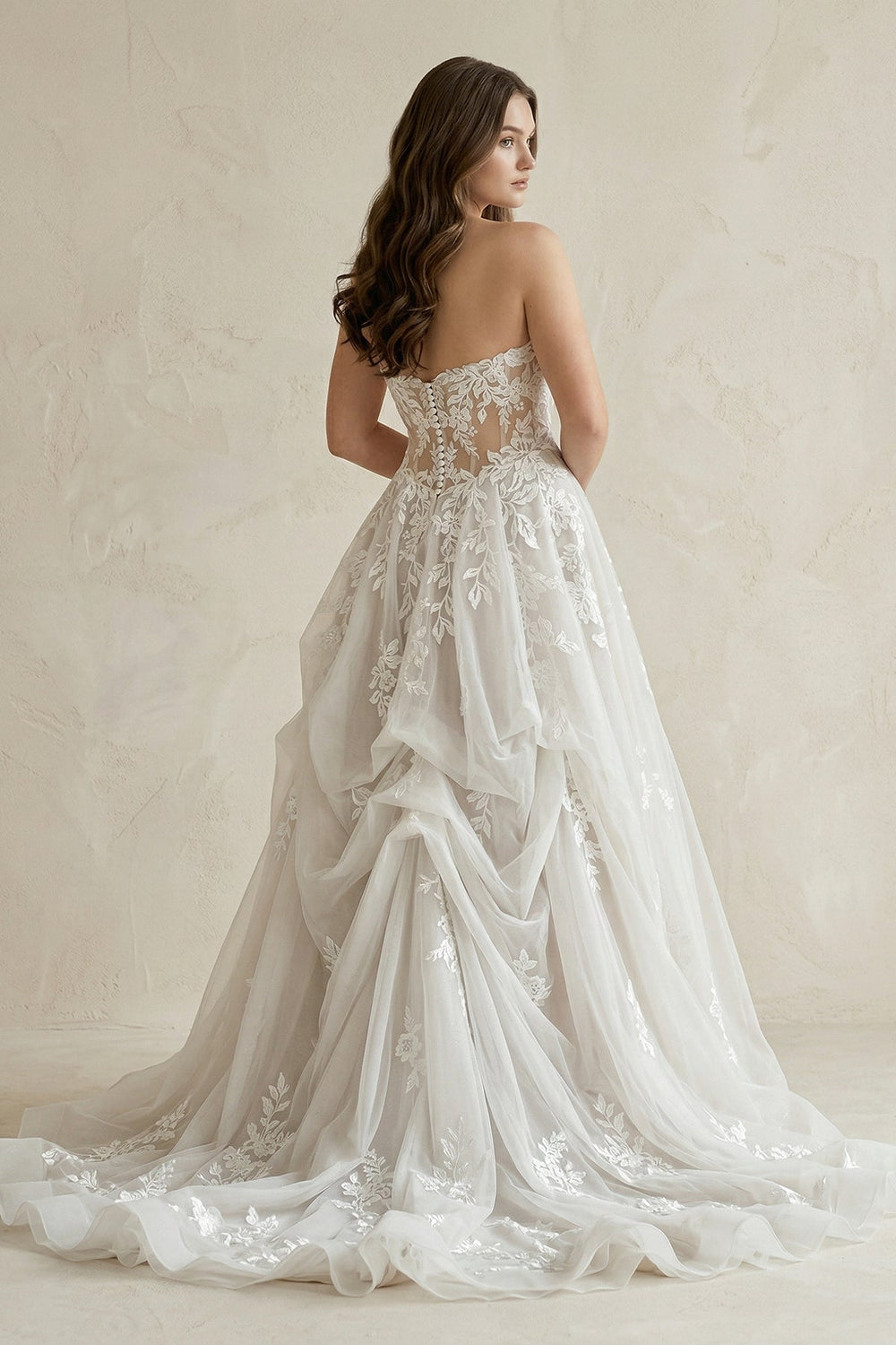 Sweetheart A - Line Appliqued Corset Wedding Dress in Ivory - SHE IS ME Wedding Dresses