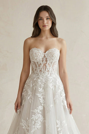 Sweetheart A - Line Appliqued Corset Wedding Dress in Ivory - SHE IS ME Wedding Dresses