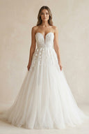 Sweetheart A - Line Appliqued Tulle Wedding Dress in Ivory - SHE IS ME Wedding Dresses