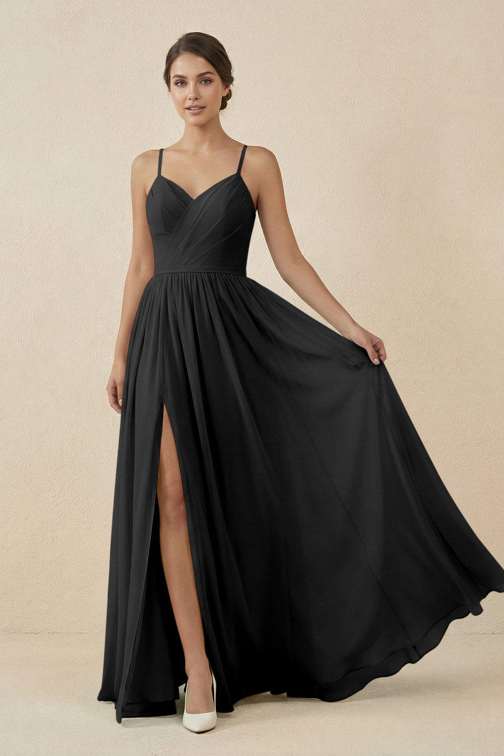 Sweetheart A - Line Chiffon Bridesmaid Dress in Black - SHE IS ME Bridesmaid Dresses