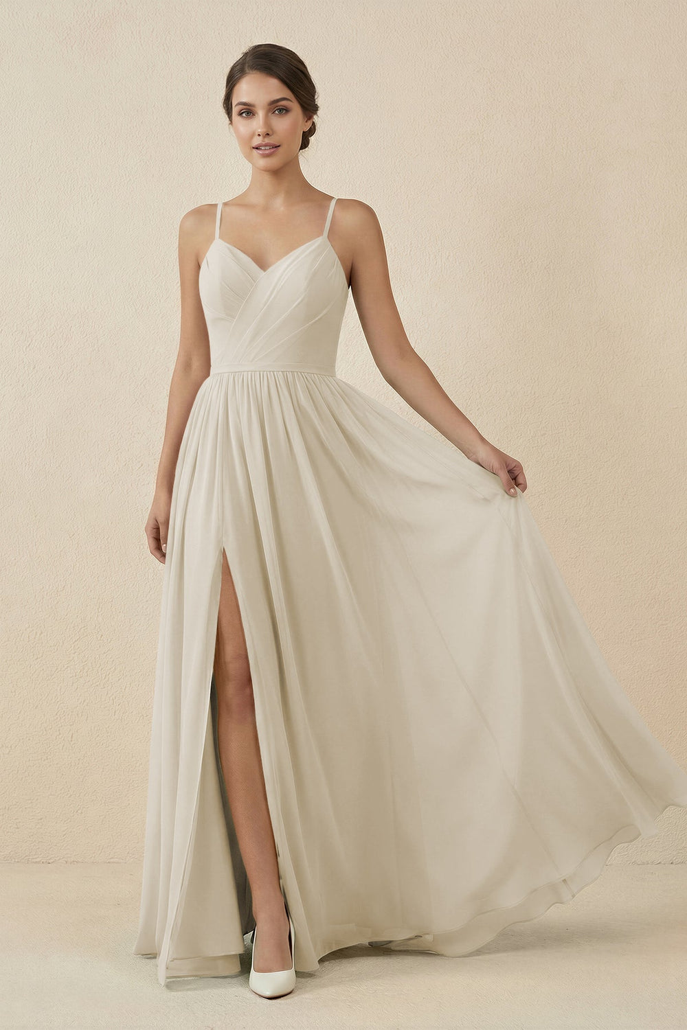 Sweetheart A - Line Chiffon Bridesmaid Dress in Dove Gray - SHE IS ME Bridesmaid Dresses