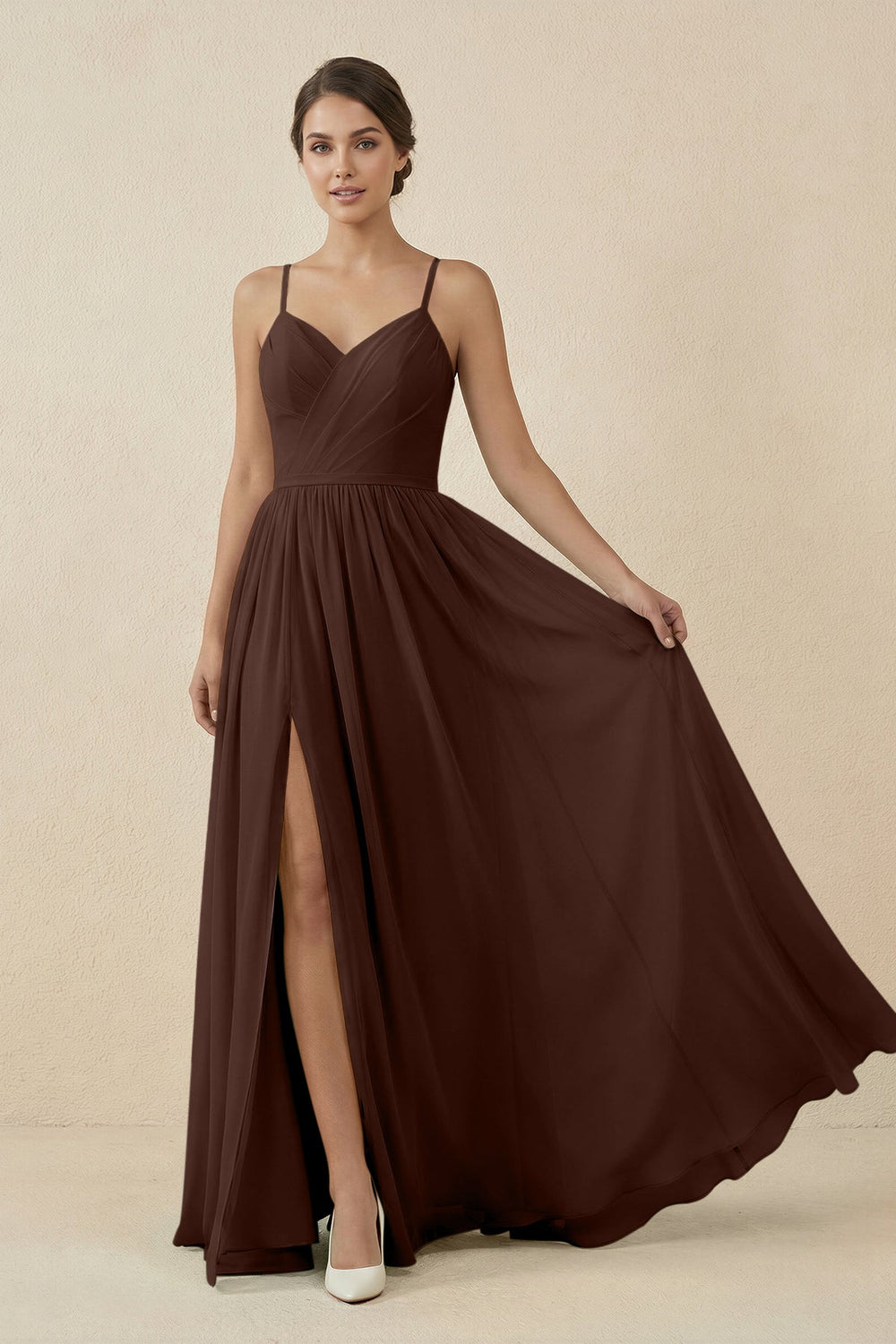 Sweetheart A - Line Chiffon Bridesmaid Dress in Espresso - SHE IS ME Bridesmaid Dresses
