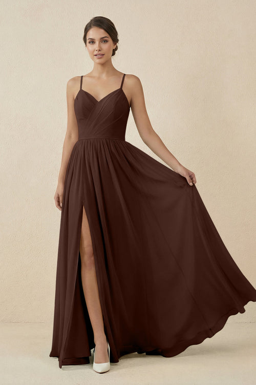 Sweetheart A - Line Chiffon Bridesmaid Dress in Espresso - SHE IS ME Bridesmaid Dresses