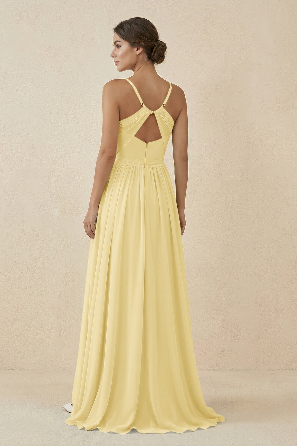 Sweetheart A - Line Chiffon Bridesmaid Dress in Pastel Yellow - SHE IS ME Bridesmaid Dresses