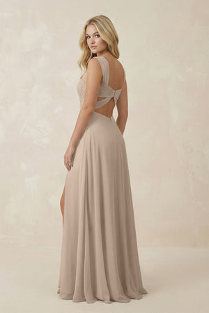 Sweetheart A - Line Chiffon Long Bridesmaid Dress in Almond - SHE IS ME Bridesmaid Dresses