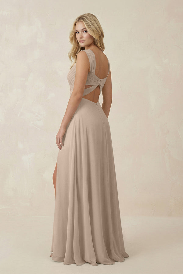 Sweetheart A - Line Chiffon Long Bridesmaid Dress in Almond - SHE IS ME Bridesmaid Dresses