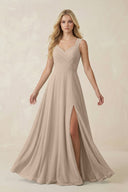 Sweetheart A - Line Chiffon Long Bridesmaid Dress in Almond - SHE IS ME Bridesmaid Dresses