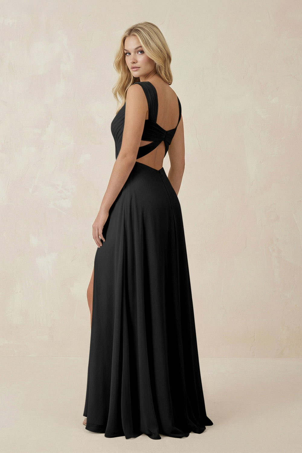 Sweetheart A - Line Chiffon Long Bridesmaid Dress in Black - SHE IS ME Bridesmaid Dresses