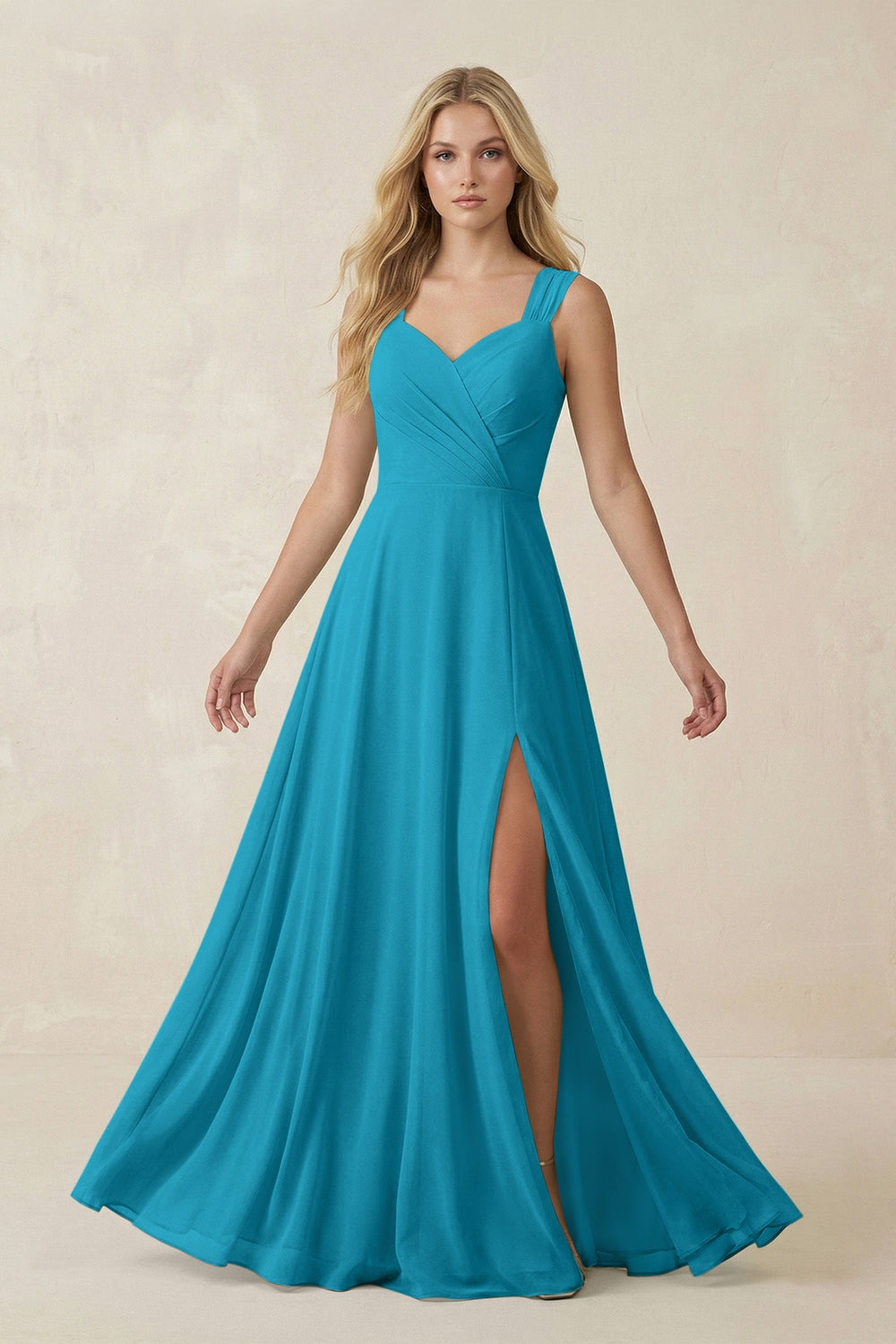 Sweetheart A - Line Chiffon Long Bridesmaid Dress in Blue Jay - SHE IS ME Bridesmaid Dresses