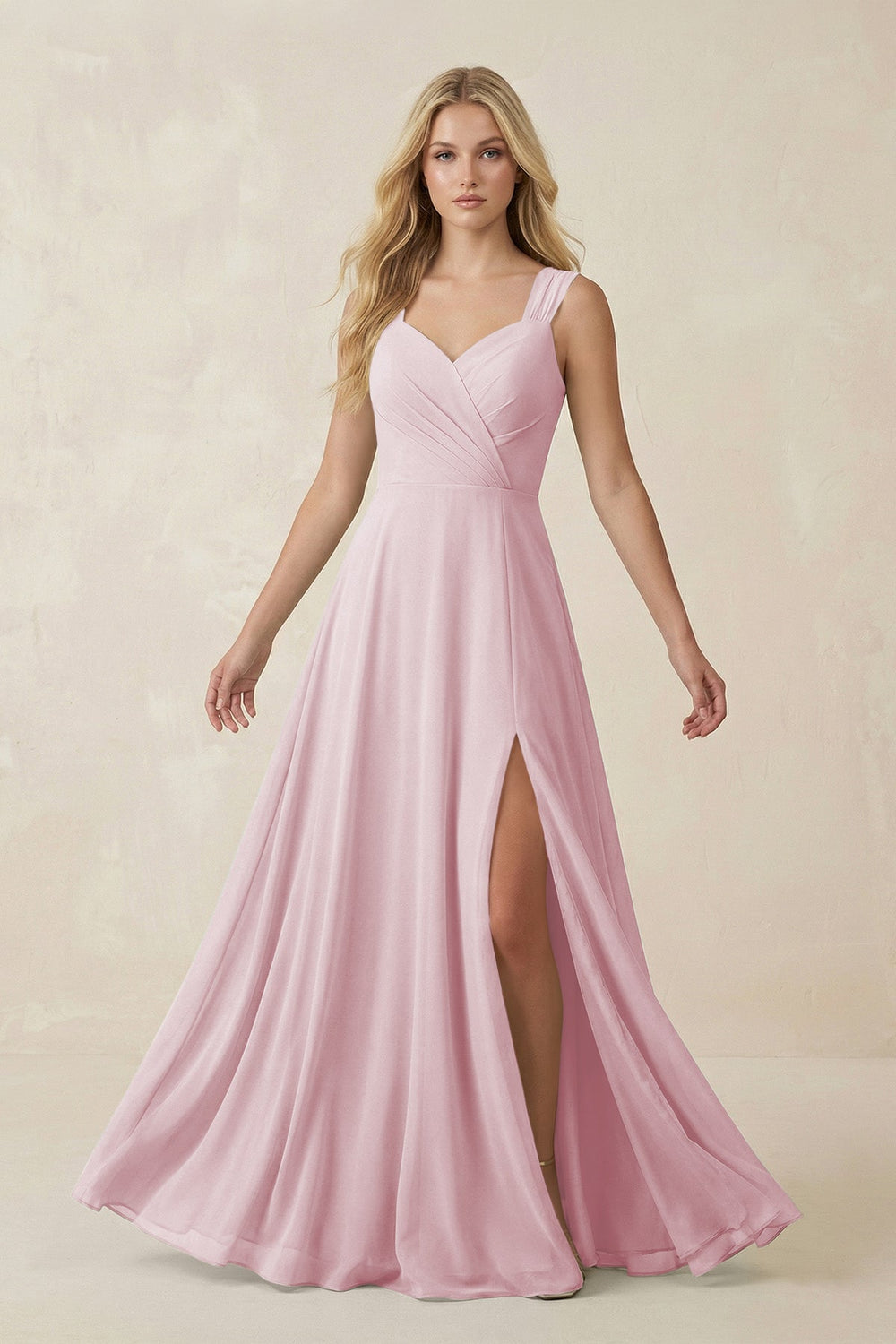 Sweetheart A - Line Chiffon Long Bridesmaid Dress in Candy Pink - SHE IS ME Bridesmaid Dresses
