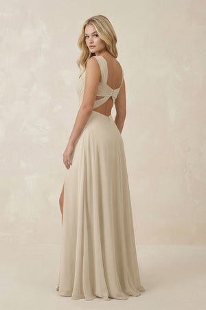 Sweetheart A - Line Chiffon Long Bridesmaid Dress in Champagne - SHE IS ME Bridesmaid Dresses