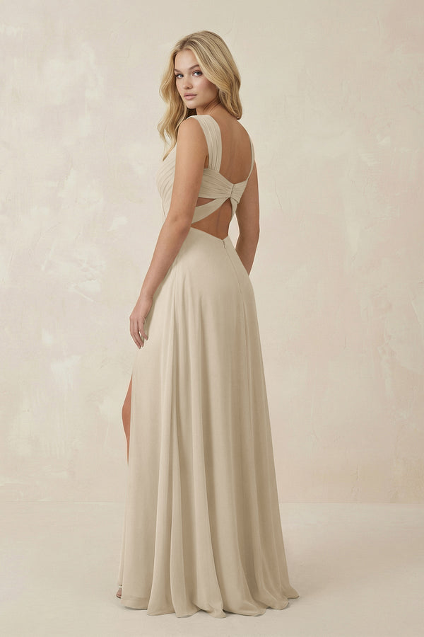 Sweetheart A - Line Chiffon Long Bridesmaid Dress in Champagne - SHE IS ME Bridesmaid Dresses