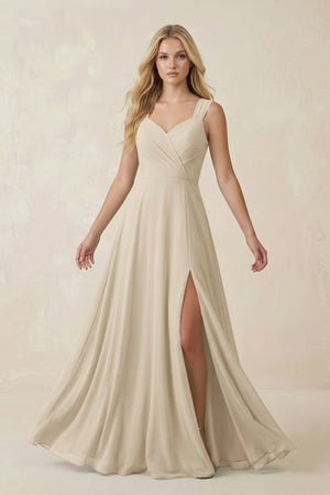 Sweetheart A - Line Chiffon Long Bridesmaid Dress in Champagne - SHE IS ME Bridesmaid Dresses