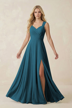Sweetheart A - Line Chiffon Long Bridesmaid Dress in Dark Teal - SHE IS ME Bridesmaid Dresses