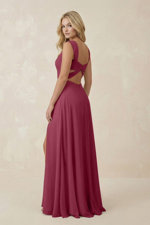 Sweetheart A - Line Chiffon Long Bridesmaid Dress in Desert Rose - SHE IS ME Bridesmaid Dresses