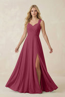 Sweetheart A - Line Chiffon Long Bridesmaid Dress in Desert Rose - SHE IS ME Bridesmaid Dresses