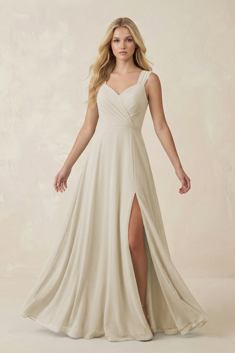 Sweetheart A - Line Chiffon Long Bridesmaid Dress in Dove Gray - SHE IS ME Bridesmaid Dresses