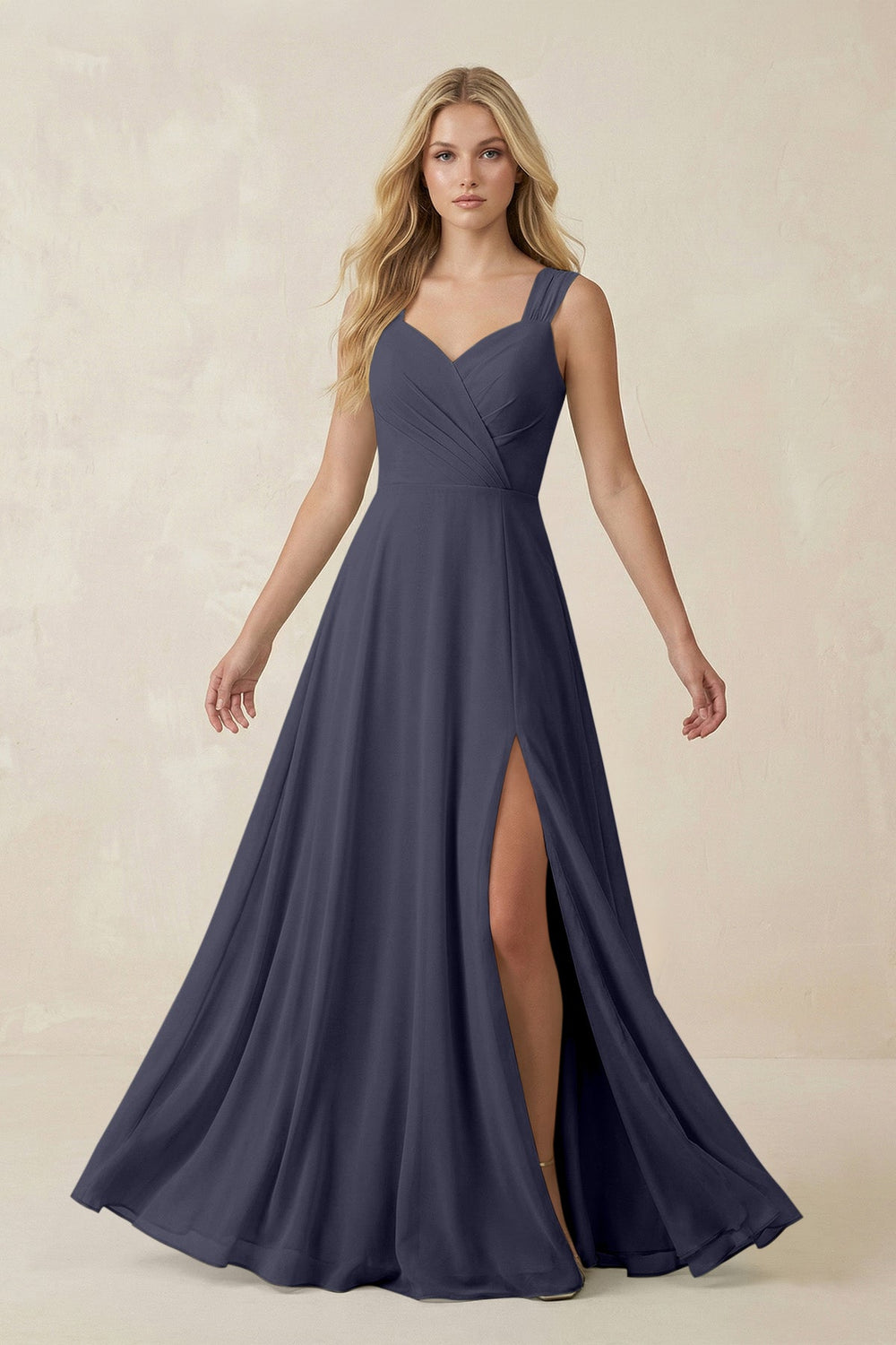 Sweetheart A - Line Chiffon Long Bridesmaid Dress in Dusk Blue - SHE IS ME Bridesmaid Dresses