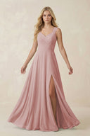 Sweetheart A - Line Chiffon Long Bridesmaid Dress in Dusty Rose - SHE IS ME Bridesmaid Dresses