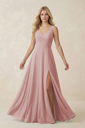 Sweetheart A - Line Chiffon Long Bridesmaid Dress in Dusty Rose - SHE IS ME Bridesmaid Dresses