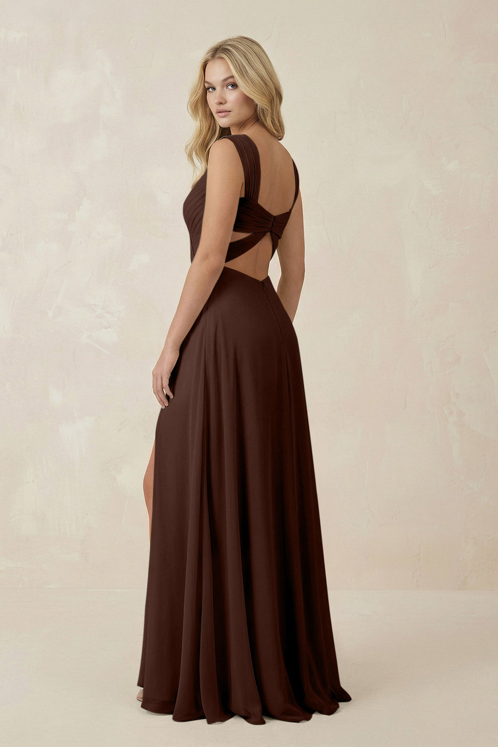 Sweetheart A - Line Chiffon Long Bridesmaid Dress in Espresso - SHE IS ME Bridesmaid Dresses