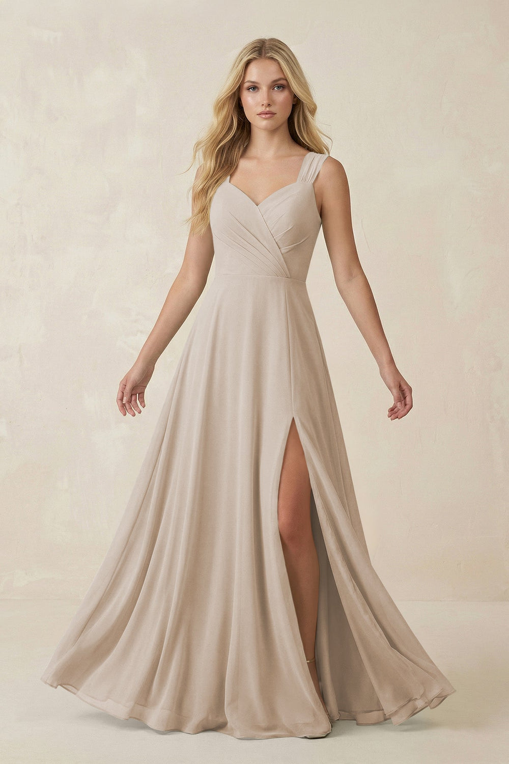 Sweetheart A - Line Chiffon Long Bridesmaid Dress in Frost - SHE IS ME Bridesmaid Dresses
