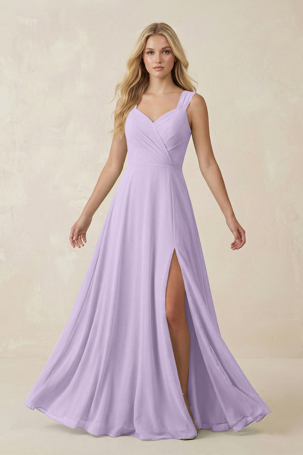 Sweetheart A - Line Chiffon Long Bridesmaid Dress in Lavender - SHE IS ME Bridesmaid Dresses
