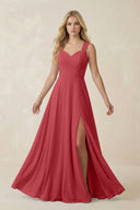 Sweetheart A - Line Chiffon Long Bridesmaid Dress in Merlot - SHE IS ME Bridesmaid Dresses