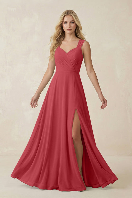 Sweetheart A - Line Chiffon Long Bridesmaid Dress in Merlot - SHE IS ME Bridesmaid Dresses